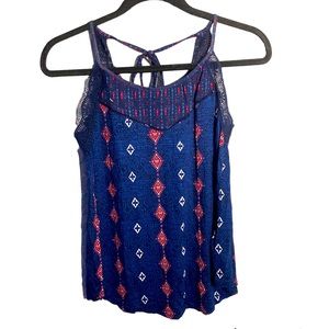 Maurices | Patterned Red&Blue Lace and Tie Back Tank | Size S